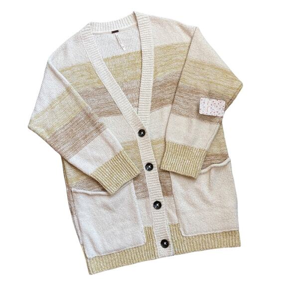 NEW Free People Oversized Striped Light Chunky Sweater Cardigan XS - Picture 1 of 11